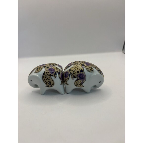 Elephant Ceramic/Porcelain Painted Gold And Purple Salt And Pepper Shakers - Picture 1 of 8